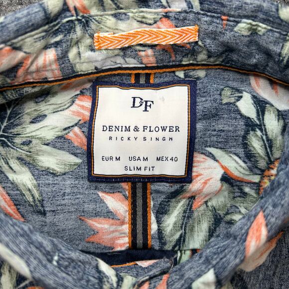 Denim & Flower Ricky Singh Slim Fit Hawaiian 100% Cotton Shirt Size M - Picture 2 of 4